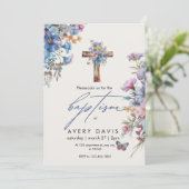 Baptisme elegant modern blauw waterverf kruis kaart (Staand voorkant)