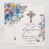 Baptisme elegant modern blauw waterverf kruis kaart (Voorkant / Achterkant)