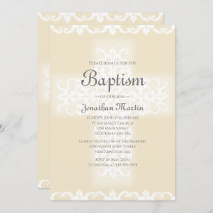 Baptisme Elegant White Beige Damask Christelijk Cr Kaart
