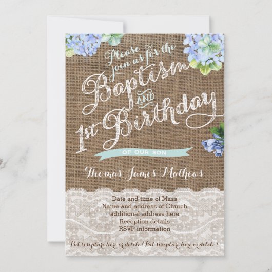 baptisme en 1 verjaardag van de blauwe florale uit kaart (Voorkant)