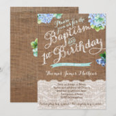 baptisme en 1 verjaardag van de blauwe florale uit kaart (Voorkant / Achterkant)