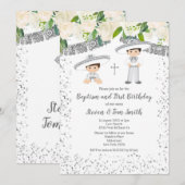  Baptisme en Birthday Fiesta Floral Twins Boy  Kaart (Voorkant / Achterkant)