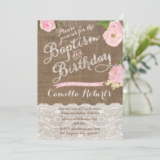 Baptisme en Birthday-uitnodiging voor een meisje Kaart (Staand voorkant)