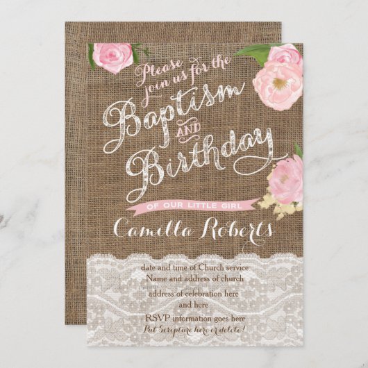 Baptisme en Birthday-uitnodiging voor een meisje Kaart (Voorkant / Achterkant)