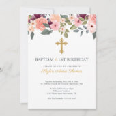 Baptisme en eerste verjaardag Blush Waterverf Flor Kaart (Voorkant)