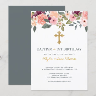 Baptisme en eerste verjaardag Blush Waterverf Flor Kaart