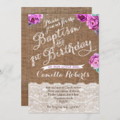 Baptisme en eerste verjaardag nodigt lavender uit kaart (Voorkant / Achterkant)