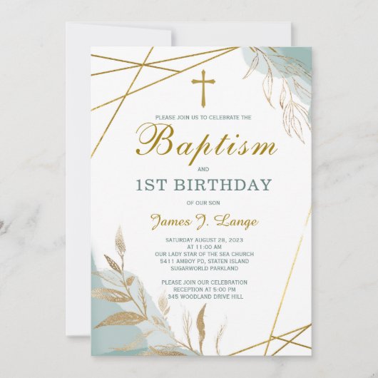 Baptisme en First Birthday Invitation Boy Kaart (Voorkant)