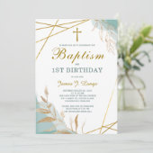 Baptisme en First Birthday Invitation Boy Kaart (Staand voorkant)