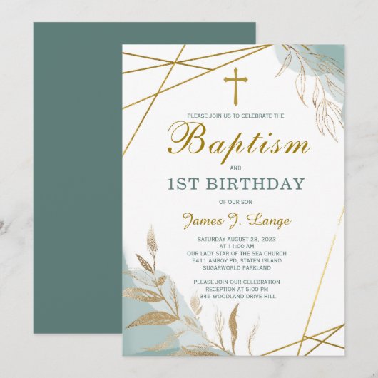 Baptisme en First Birthday Invitation Boy Kaart (Voorkant / Achterkant)