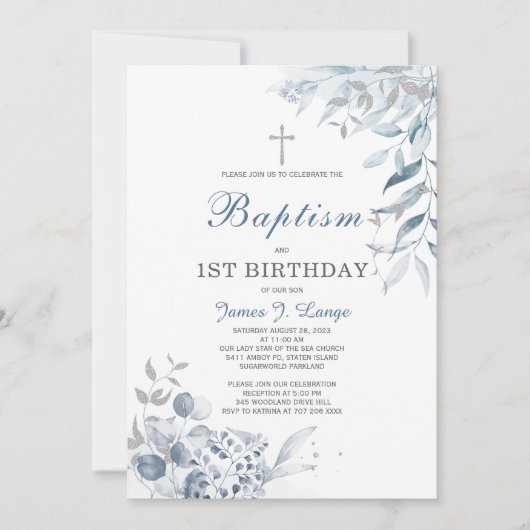 Baptisme en First Birthday Invitation Boy Kaart (Voorkant)