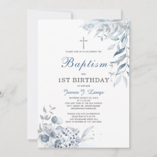 Baptisme en First Birthday Invitation Boy Kaart