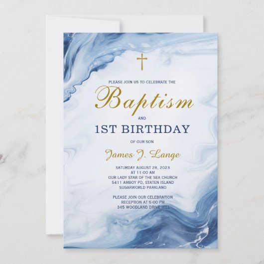 Baptisme en First Birthday Invitation Boy Kaart (Voorkant)