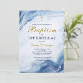 Baptisme en First Birthday Invitation Boy Kaart (Staand voorkant)