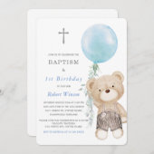Baptisme en First Birthday Invitation Boy Kaart (Voorkant / Achterkant)