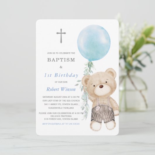 Baptisme en First Birthday Invitation Boy Kaart (Staand voorkant)