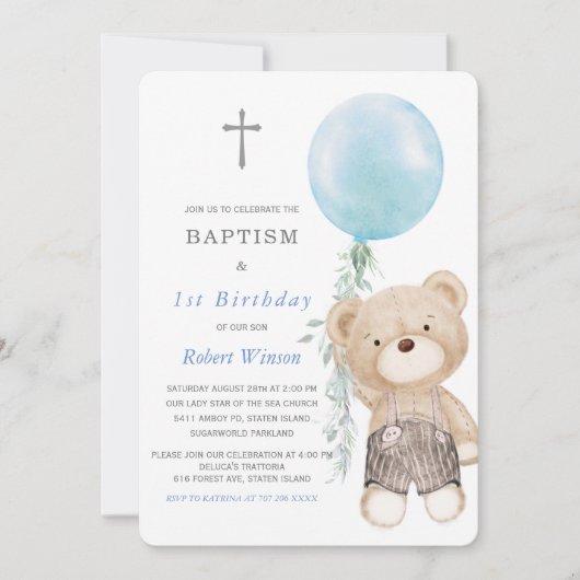 Baptisme en First Birthday Invitation Boy Kaart (Voorkant)