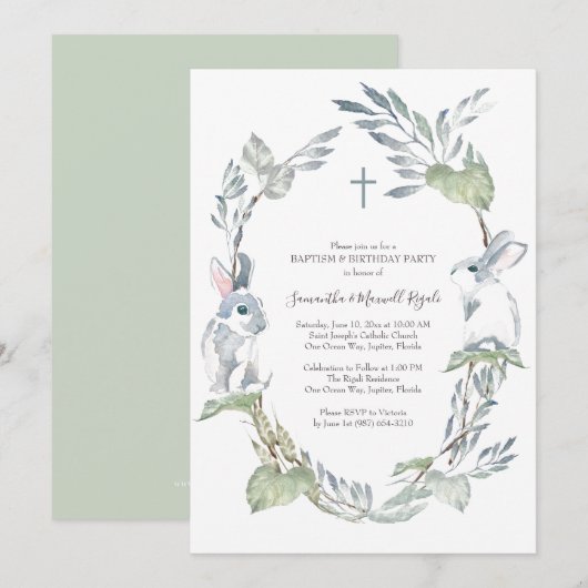 Baptisme en uitnodiging van de Birthday Party (Voorkant / Achterkant)