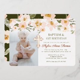 Baptisme en Waterverf van 1 oktober Florals Foto Folie Uitnodiging