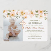 Baptisme en Waterverf van 1 oktober Florals Foto Folie Uitnodiging (Voorkant)