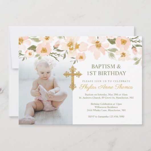 Baptisme en Waterverf van 1 oktober Florals Foto Kaart (Voorkant)