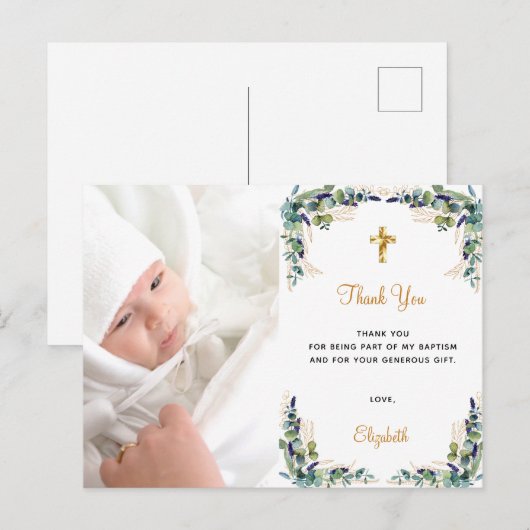 Baptisme eucalyptus aangepaste foto bedankt briefkaart (Voorkant / Achterkant)