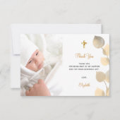 Baptisme eucalyptus aangepaste foto golden bedankkaart (Voorkant)