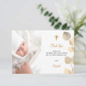 Baptisme eucalyptus aangepaste foto golden bedankkaart (Staand voorkant)