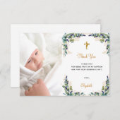 Baptisme eucalyptus aangepaste foto wit goud bedankkaart (Voorkant / Achterkant)
