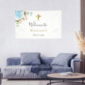 Baptisme eucalyptus blauwe florale jongen welkom spandoek