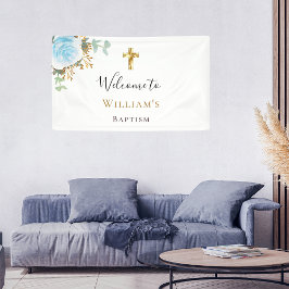 Baptisme eucalyptus blauwe florale jongen welkom spandoek