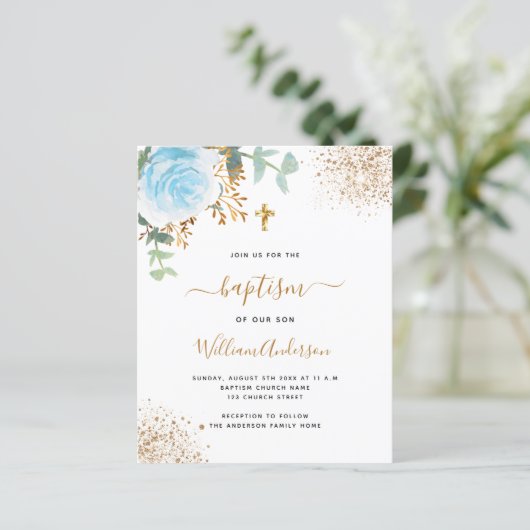 Baptisme Eucalyptus blue gold floral boy (Staand voorkant)