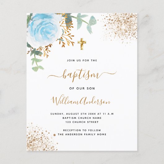 Baptisme Eucalyptus blue gold floral boy (Voorkant)