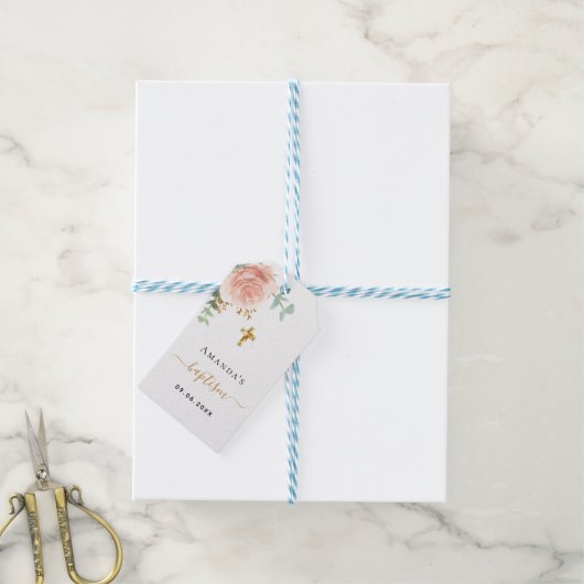 Baptisme eucalyptus blush roze roze roze goudmeisj cadeaulabel (Met Touw)