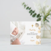 Baptisme eucalyptus foto golden Bedankt Briefkaart (Staand voorkant)