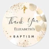 Baptisme eucalyptus glitter golden Dankuwel Ronde Sticker (Voorkant)
