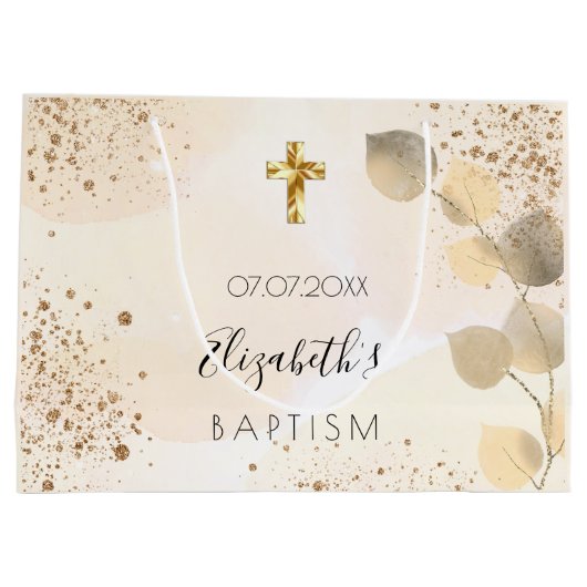 Baptisme eucalyptus glitter golden monogram groot cadeauzakje (Achterkant)
