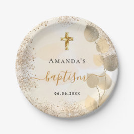 Baptisme eucalyptus golden glitter monogram papieren bordje