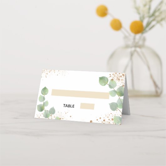 Baptisme eucalyptus goud glitsstof plaatskaartje (Voorkant)