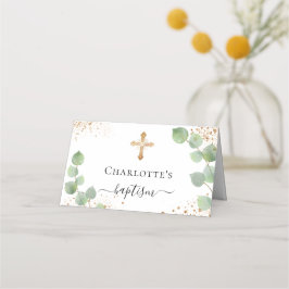 Baptisme eucalyptus goud glitsstof plaatskaartje