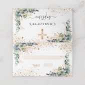 Baptisme eucalyptus goud glitsstof plaatskaartje (Buitenkant ongevouwen)