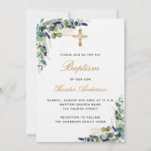 Baptisme eucalyptus greenery blue boy luxe kaart (Voorkant)