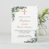 Baptisme eucalyptus greenery blue boy luxe kaart (Staand voorkant)