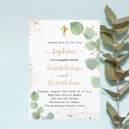 Baptisme eucalyptus greenery cross-scripttweeling kaart