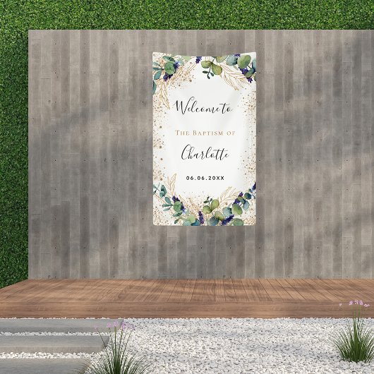 Baptisme eucalyptus greenery elegant welkom spandoek