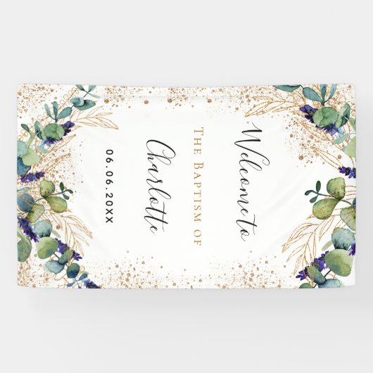 Baptisme eucalyptus greenery elegant welkom spandoek (Horizontaal)