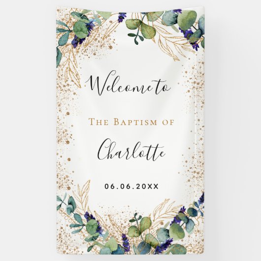 Baptisme eucalyptus greenery elegant welkom spandoek (Verticaal)