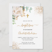 Baptisme eucalyptus greenery floral gold cross kaart (Voorkant)