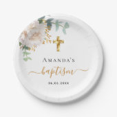 Baptisme eucalyptus greenery floral gold cross papieren bordje (Voorkant)