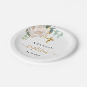 Baptisme eucalyptus greenery floral gold cross papieren bordje (Gekanteld)